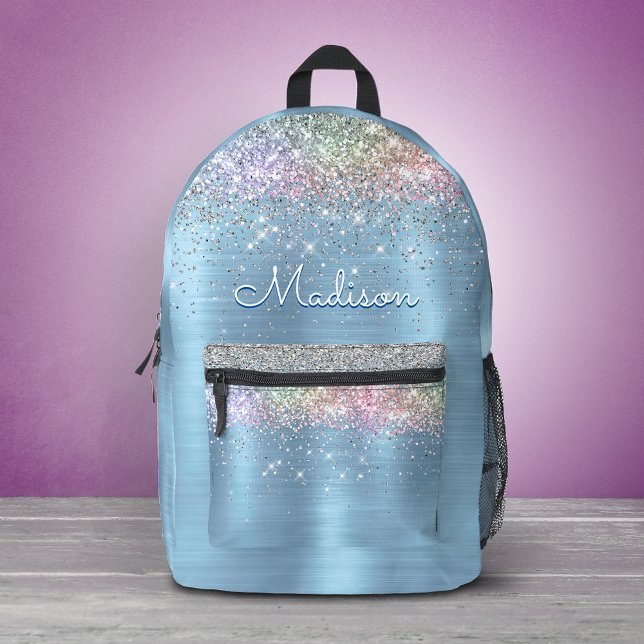 Monogramm niedlicher eisblauer Glitzer Bedruckter Rucksack (Von Creator hochgeladen)