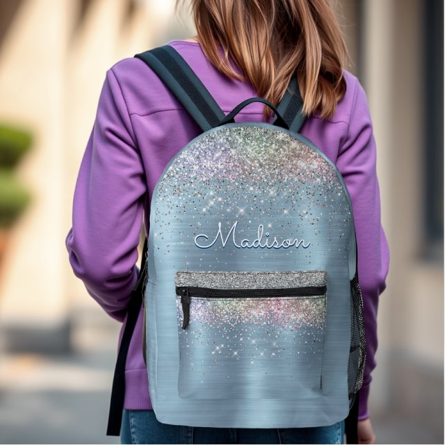 Monogramm niedlicher eisblauer Glitzer Bedruckter Rucksack (Von Creator hochgeladen)