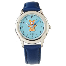 Monogramm niedlicher Teddybär auf blau Armbanduhr