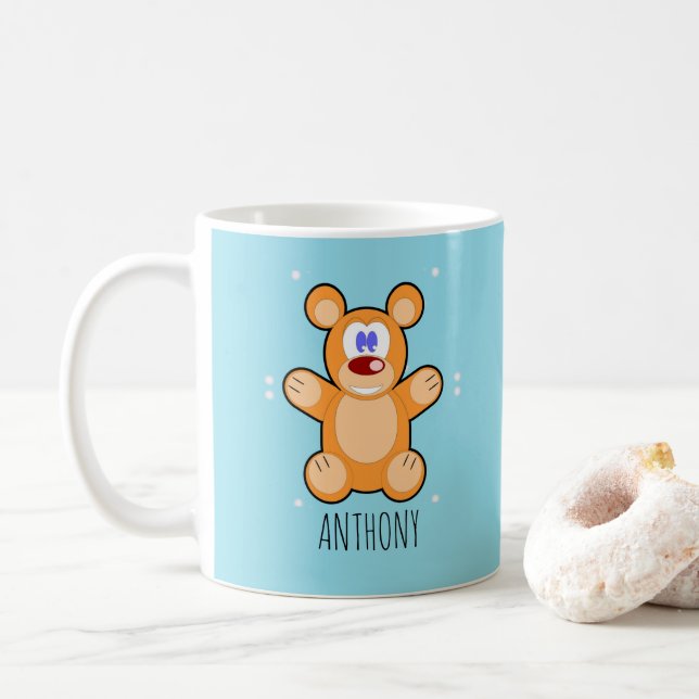 Monogramm niedlicher Teddybär auf blau Kaffeetasse (Mit Donut)
