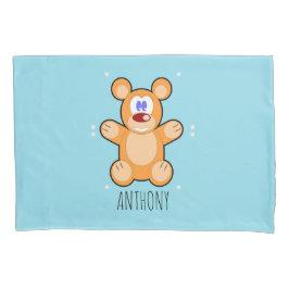 Monogramm niedlicher Teddybär auf blau Kissenbezug