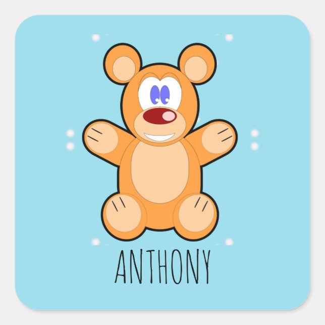Monogramm niedlicher Teddybär auf blau Quadratischer Aufkleber (Vorderseite)