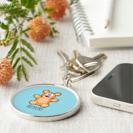 Monogramm niedlicher Teddybär auf blau Schlüsselanhänger