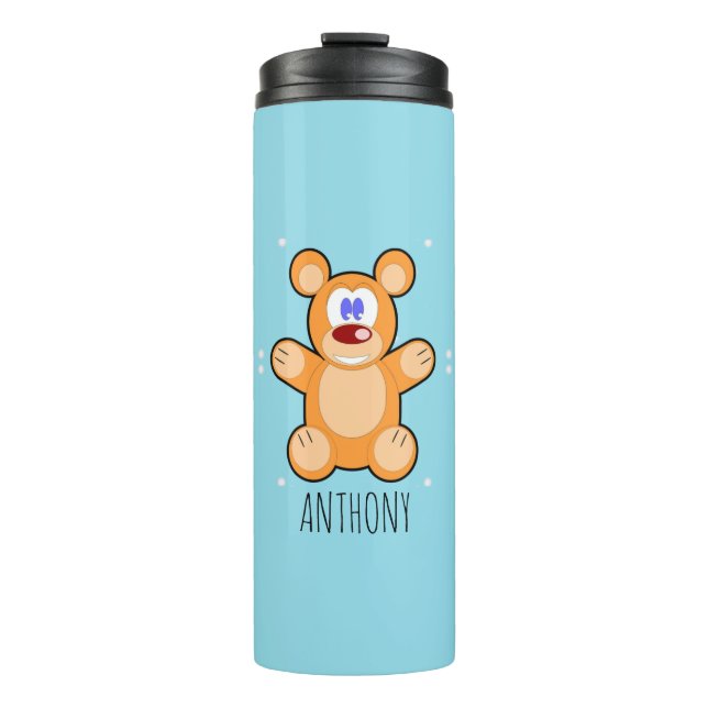 Monogramm niedlicher Teddybär auf blau Thermosbecher (Vorderseite)