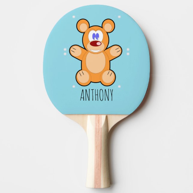Monogramm niedlicher Teddybär auf blau Tischtennis Schläger (Vorderseite)
