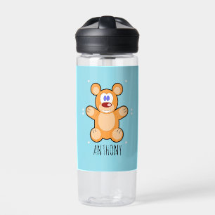 Monogramm niedlicher Teddybär auf blau Trinkflasche