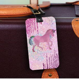 Monogramm niedlicher Unicorn Animal Print-Tropfen Gepäckanhänger