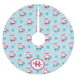Monogramm Niedlicher Weihnachtspenguin Polyester Weihnachtsbaumdecke