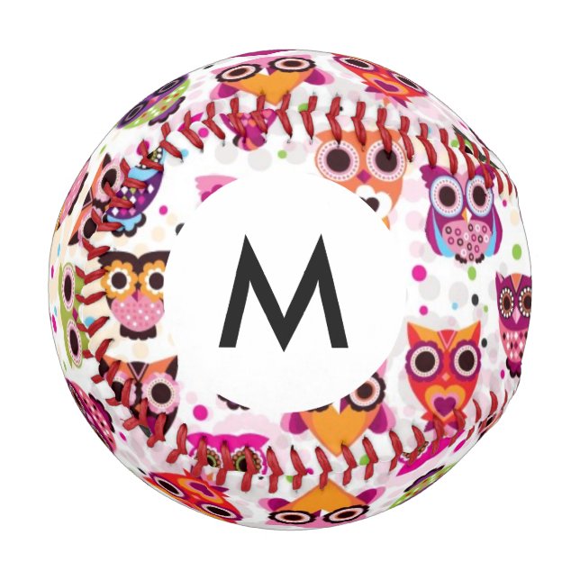 Monogramm Niedliches Eule-Hintergrundmuster für Ki Baseball (Vorderseite Links)