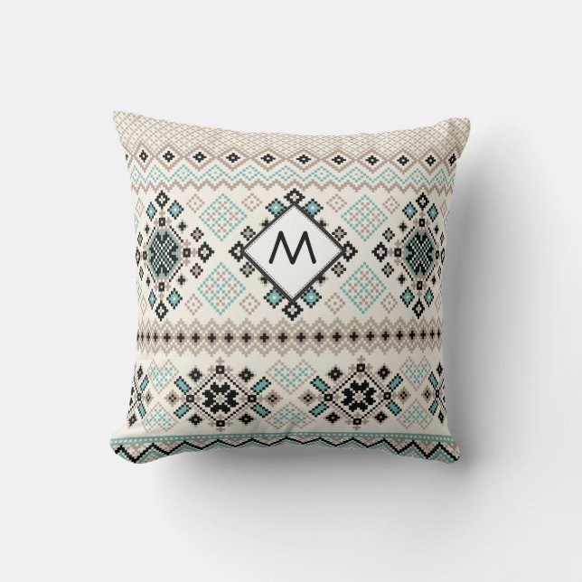 Monogramm Nordic Cross Stitch Muster Kissen (Vorderseite)