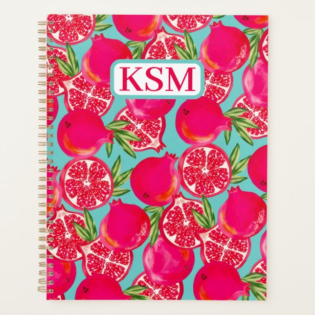 Monogramm-Notebook mit Granatapfelfarbe Planer (Vorderseite)