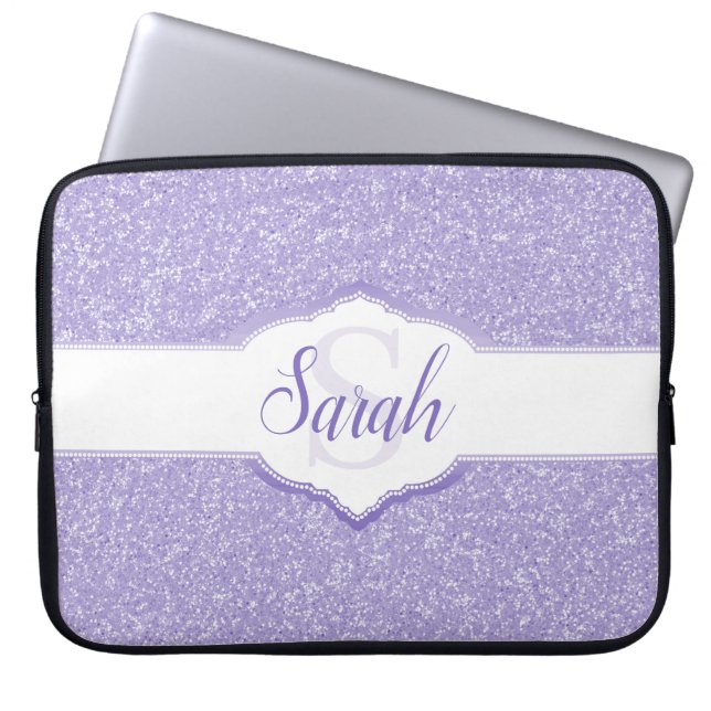 Monogramm-Notebook-Sieb mit lila Glitzer Laptopschutzhülle (Vorderseite)
