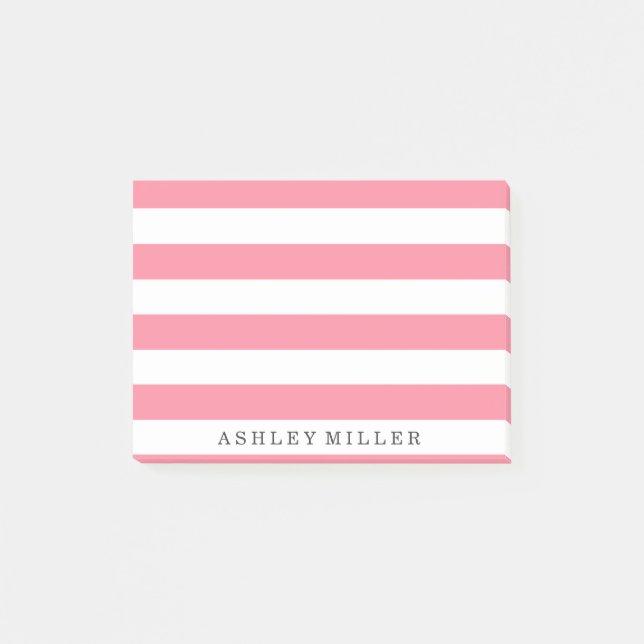 Monogramm-Notizen für Girly Pink Classic Stripes Post-it Klebezettel (Vorderseite)
