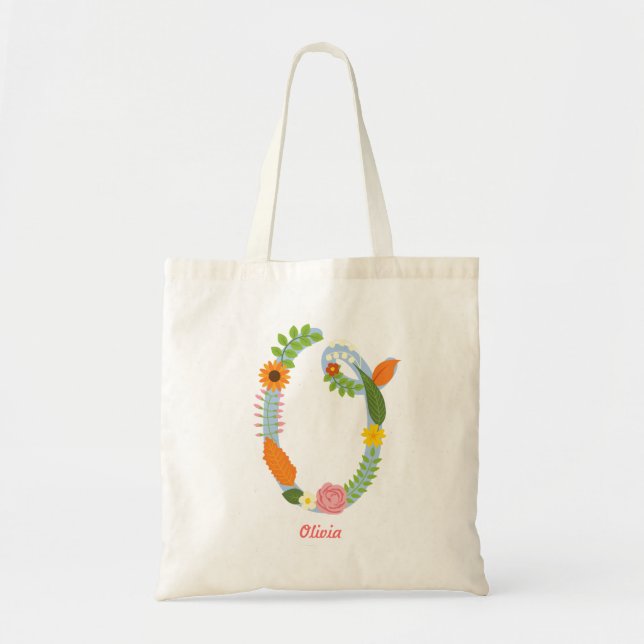 Monogramm (O) der rustikalen Whimsikalen Blume Tragetasche (Vorne)
