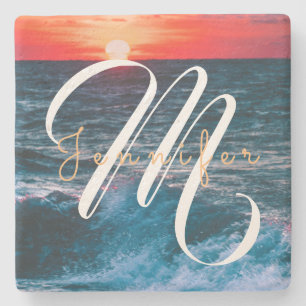 Monogramm Ocean Sunrise Steinuntersetzer