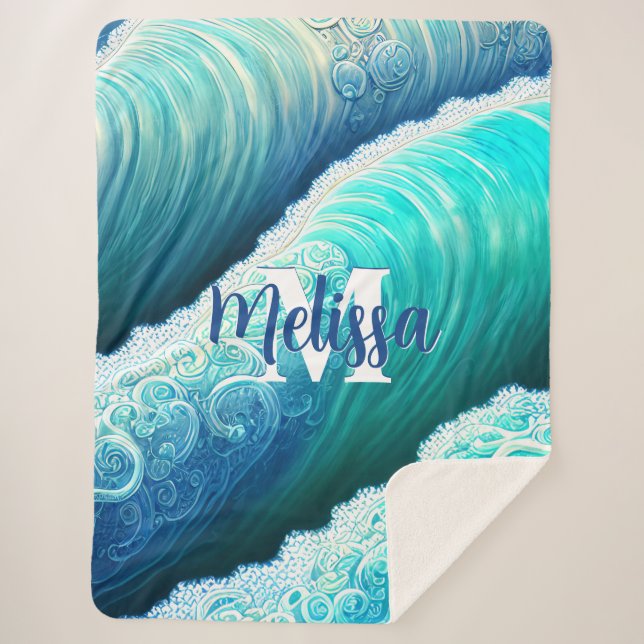 Monogramm Ocean Waves Nature Sherpadecke (Vorderseite)