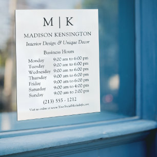 Monogramm oder Logo Geschäftzeiten Fensteraufkleber