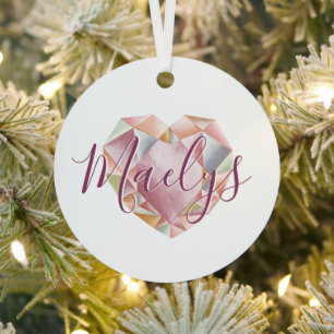 Monogramm oder Name Blush Pink Princess Herz Foto Ornament Aus Metall