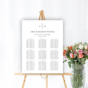 Monogramm Olive Leaf Wedding 9 Table Seating Chart Poster
