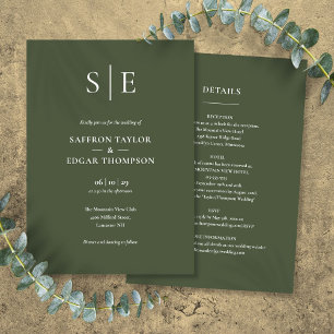 Monogramm Oliven Grün Alles-in-Einem-Hochzeit Einladung