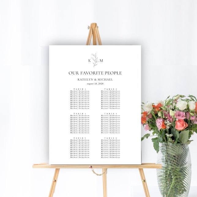 Monogramm Olivenblatt Hochzeit 6 Tischkarten Poster (Von Creator hochgeladen)