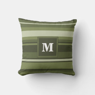 Monogramm Olivgrün Streifen Kissen