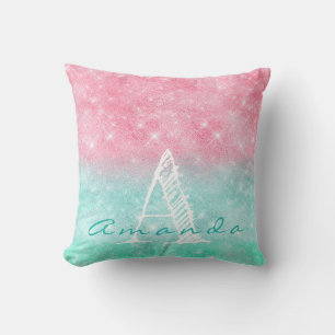 Monogramm Ombre rosa Namensozean-Pastellfunken Kissen