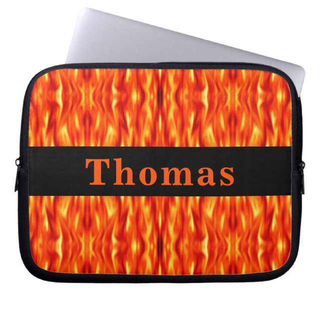 Monogramm-orange abstrakte Feuer-Laptop-Hülse Laptopschutzhülle (Vorderseite)