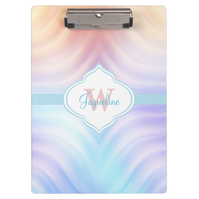 Monogramm-orange aquamariner Lavendel Klemmbrett (Vorderseite)