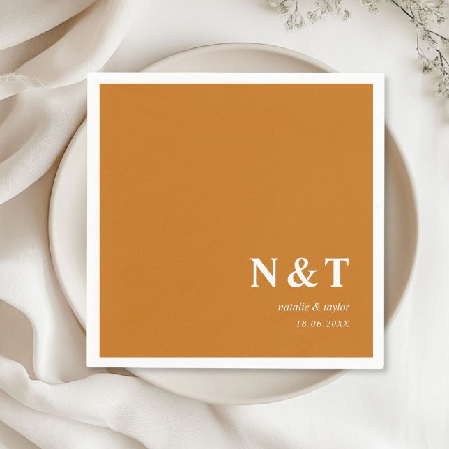 monogramm orange-braun serviette (Monogram, modern, simple, elegant orange-brown napkins, with your names and date.)