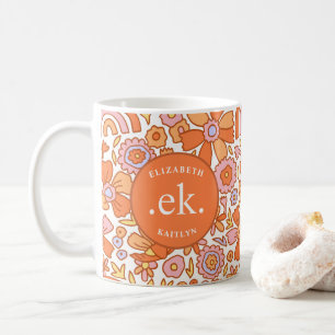 Monogramm Orange Groovy Retro Kaffeetasse