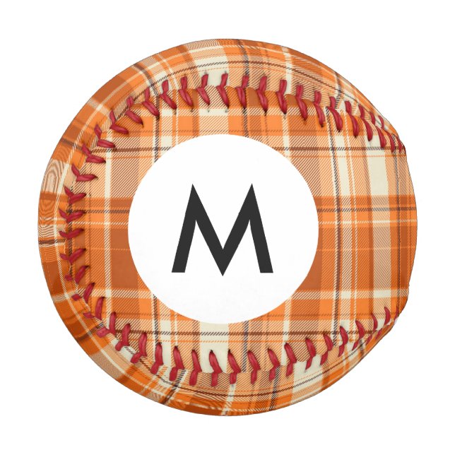 Monogramm Orange kariert Baseball (Vorderseite Links)