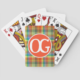 Monogramm Orange Karo Personalisierte Farbige Spielkarten