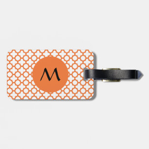 Monogramm Orange Quatrefolienmuster Gepäckanhänger