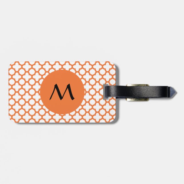 Monogramm Orange Quatrefolienmuster Gepäckanhänger (Rückseite horizontal)