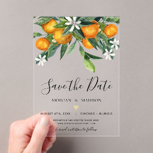 Monogramm Orange Save the Date Acryleinladungen