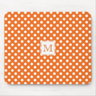 Monogramm: Orange u. weißer Tupfen Mousepad