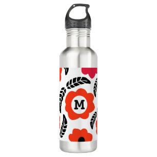 Monogramm Orange und Rote Floral Edelstahlflasche