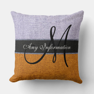 Monogramm Orange und Silber Jute Rustikal Kissen