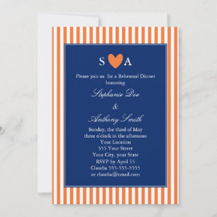 Monogramm Orange und weiße Streifen mit Royal Blue Einladung