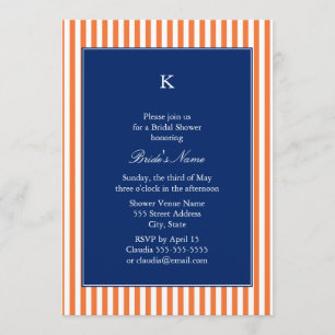 Monogramm Orange und weiße Streifen mit Royal Blue Einladung