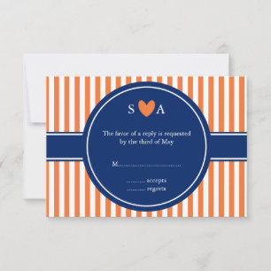 Monogramm Orange und weiße Streifen mit Royal Blue RSVP Karte