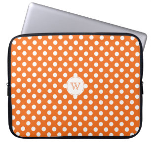 Monogramm-orange und weiße Tupfen-Laptop-Hülse Laptopschutzhülle