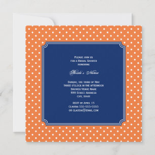 Monogramm Orange, weißer Polka Dot mit Royal Blue Einladung