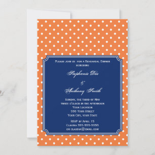 Monogramm Orange, Weißer Tupfen mit Königblau Einladung