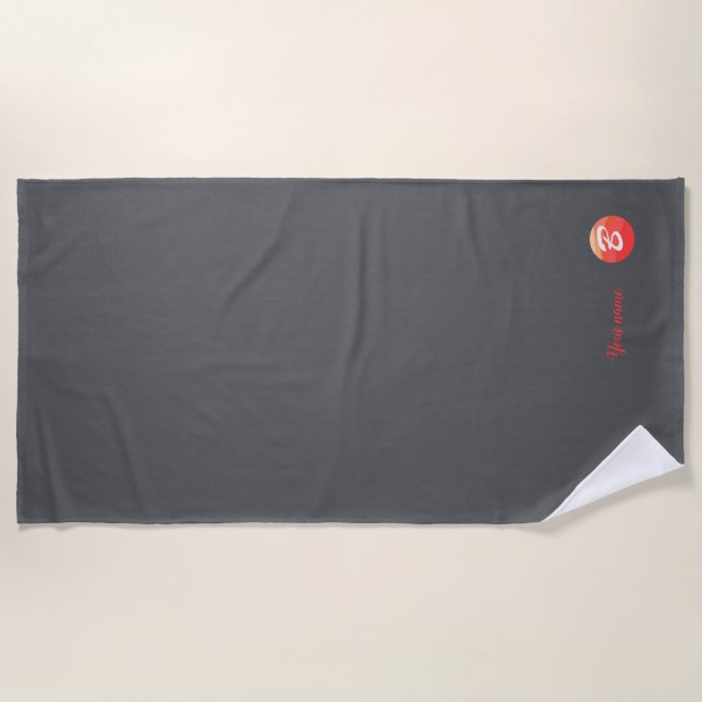 Monogramm orangefarbener Brief B graues Strandtuch (Vorderseite)