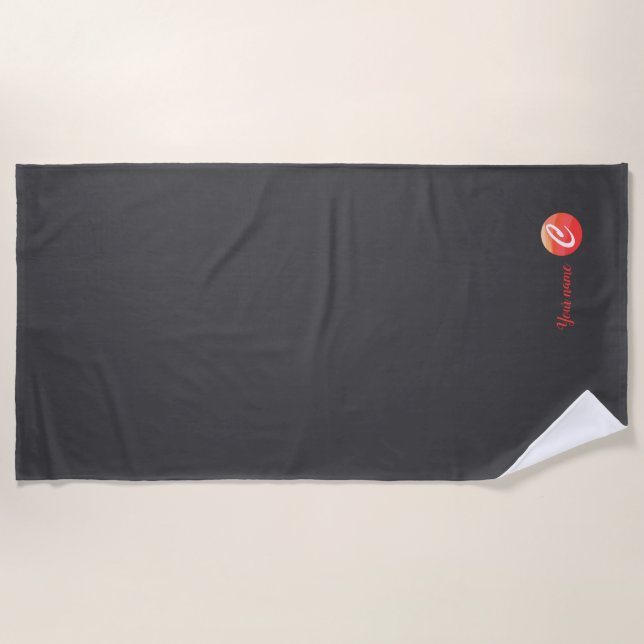 Monogramm orangefarbener Brief C graues Handtuch (Vorderseite)
