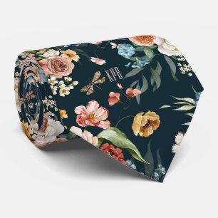 Monogramm Oxford-Blau Farbige Blumengestaltung Krawatte
