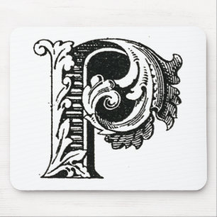 Monogramm P, Buchstabe P, Alphabet P, Schwarz und Mousepad