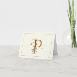 Monogramm P Floral Note Gold Karte